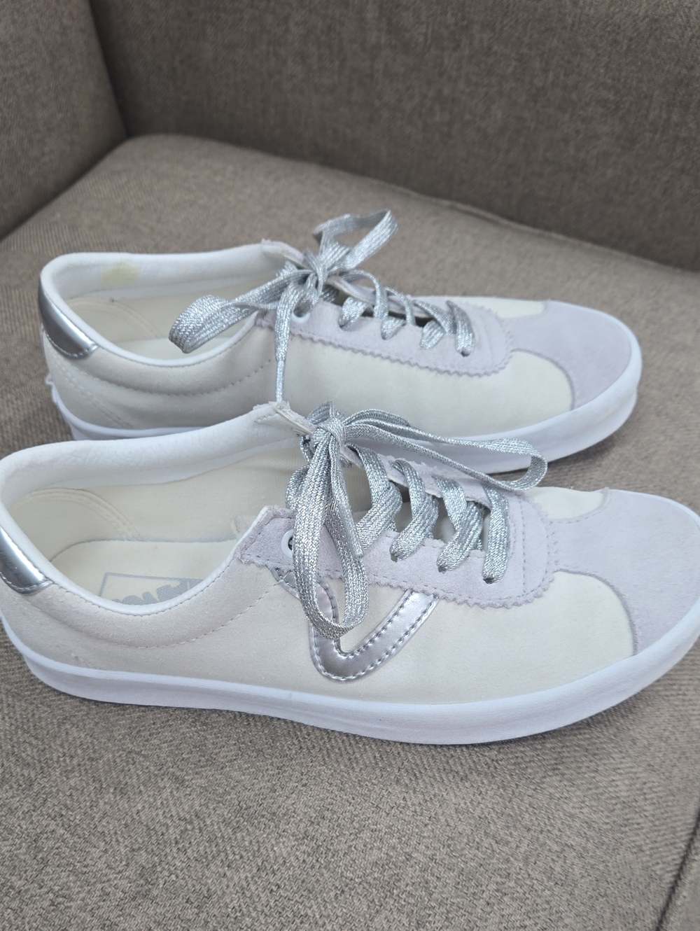 Vans Cream and Silver Low-Top Sneakers